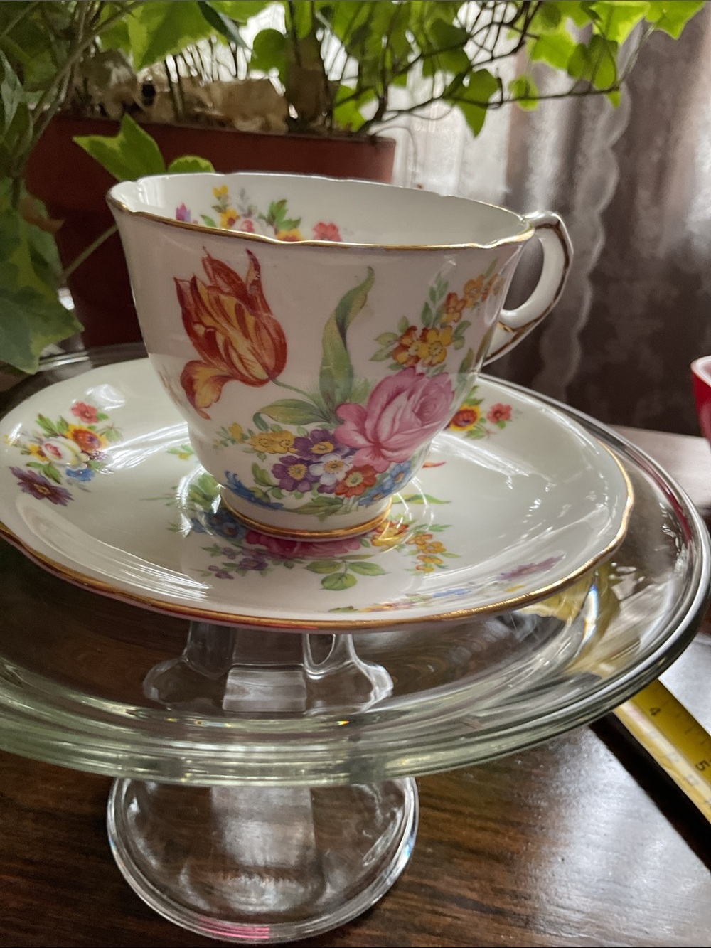 Royal Stafford bone chinaTeacup and Saucer with Pink Rose Accents